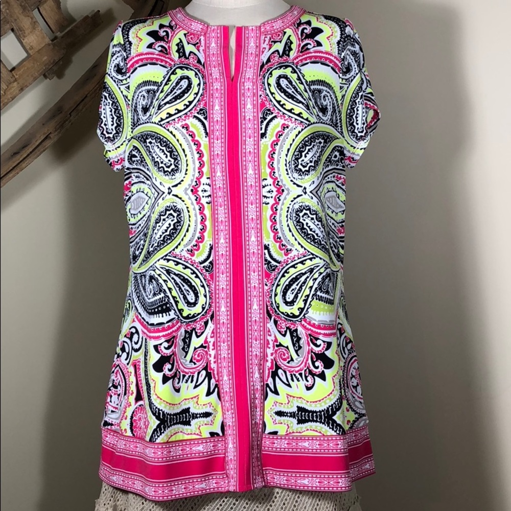 Paisley Cap-Sleeve Tunic by Madison- Sz Large